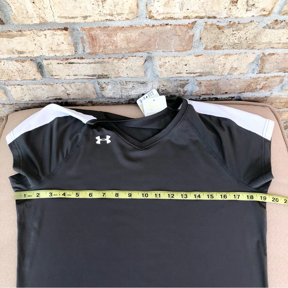 Under‎ Armour Heat Gear Gray White Short Sleeve Fitted Shirt Size L